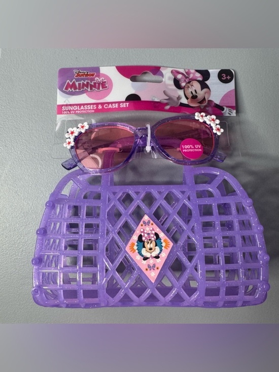 Disney Other - Disney Jr Minnie Mouse Sunglasses & Purse case Set flowers UV protect glitter